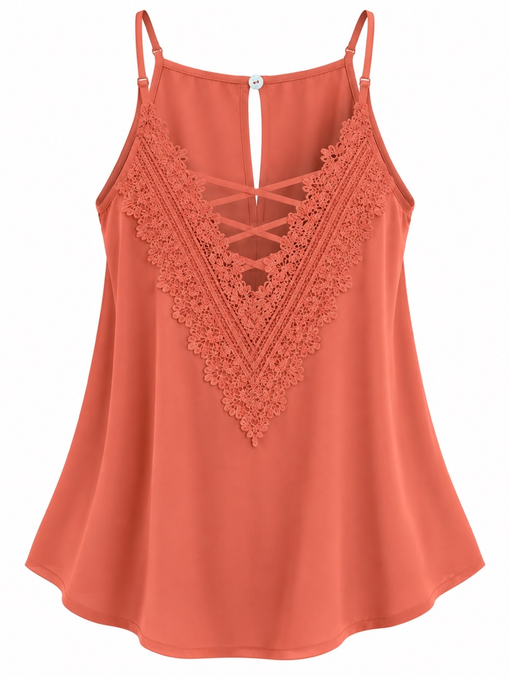 Women's Lace V-Neck Cami Tank Top - Rust